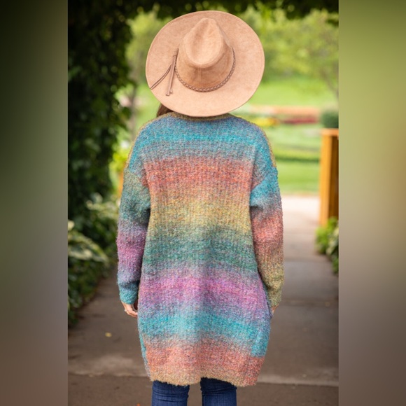 Multicolor Ombre Textured Marled Knit Cardigan with Pockets - Picture 9 of 16